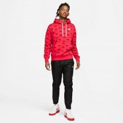 Nike Sportswear Allover Script Club Hoodie (Red/Black) APPAREL