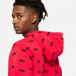 Nike Sportswear Allover Script Club Hoodie (Red/Black) APPAREL