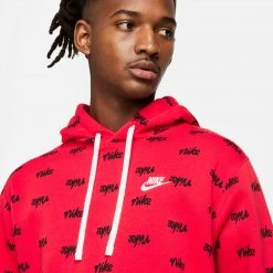 Nike Sportswear Allover Script Club Hoodie (Red/Black) APPAREL