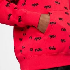 Nike Sportswear Allover Script Club Hoodie (Red/Black) APPAREL