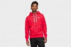 Nike Sportswear Allover Script Club Hoodie (Red/Black) APPAREL