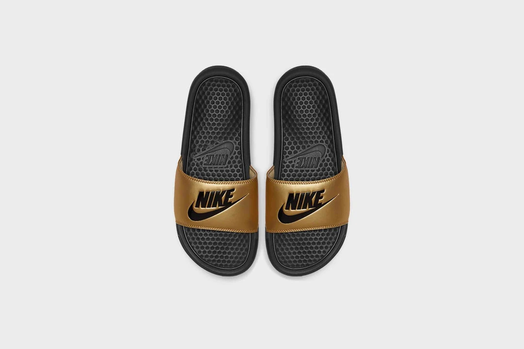 WMNS Nike Benassi JDI (Black/Black-Metallic Gold) SNEAKERS 1 WMNS Nike Benassi JDI (Black/Black-Metallic Gold) SNEAKERS
